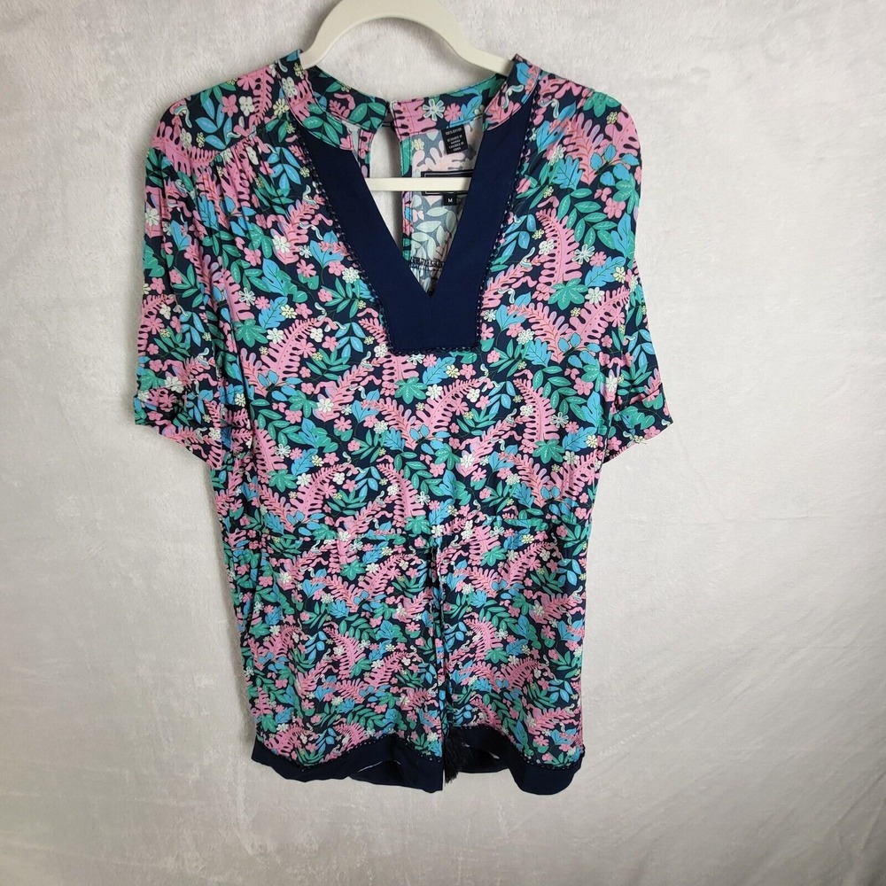 Reyn Spooner Womens Fern Romper Size Medium Tropical‎ Print Rayon Multicolor